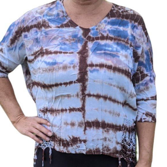 Women's Bohemian Tie-Dye Blouse with Lace Mind Set by XCVI Small - Picture 4 of 13